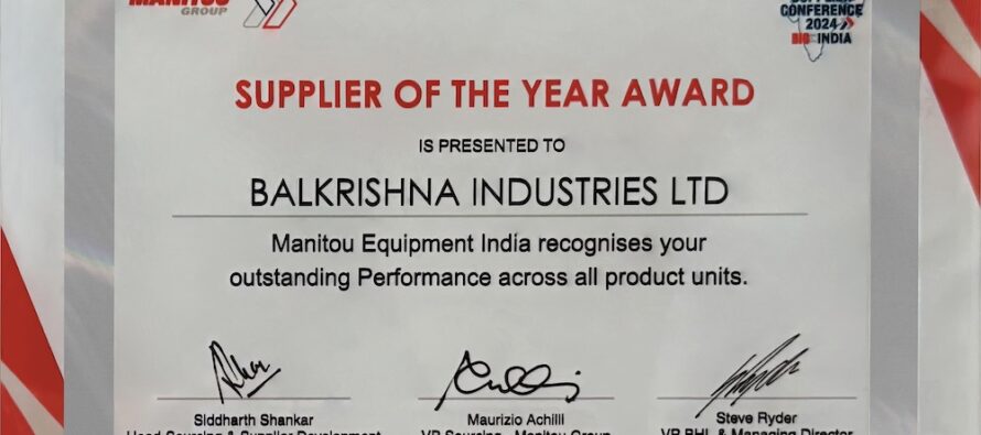 BKT awarded as Supplier of the Year by Manitou Equipment India